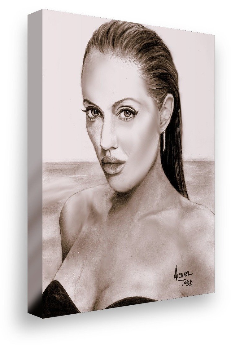 Angelina Jolie drawing on gallery-wrapped canvas