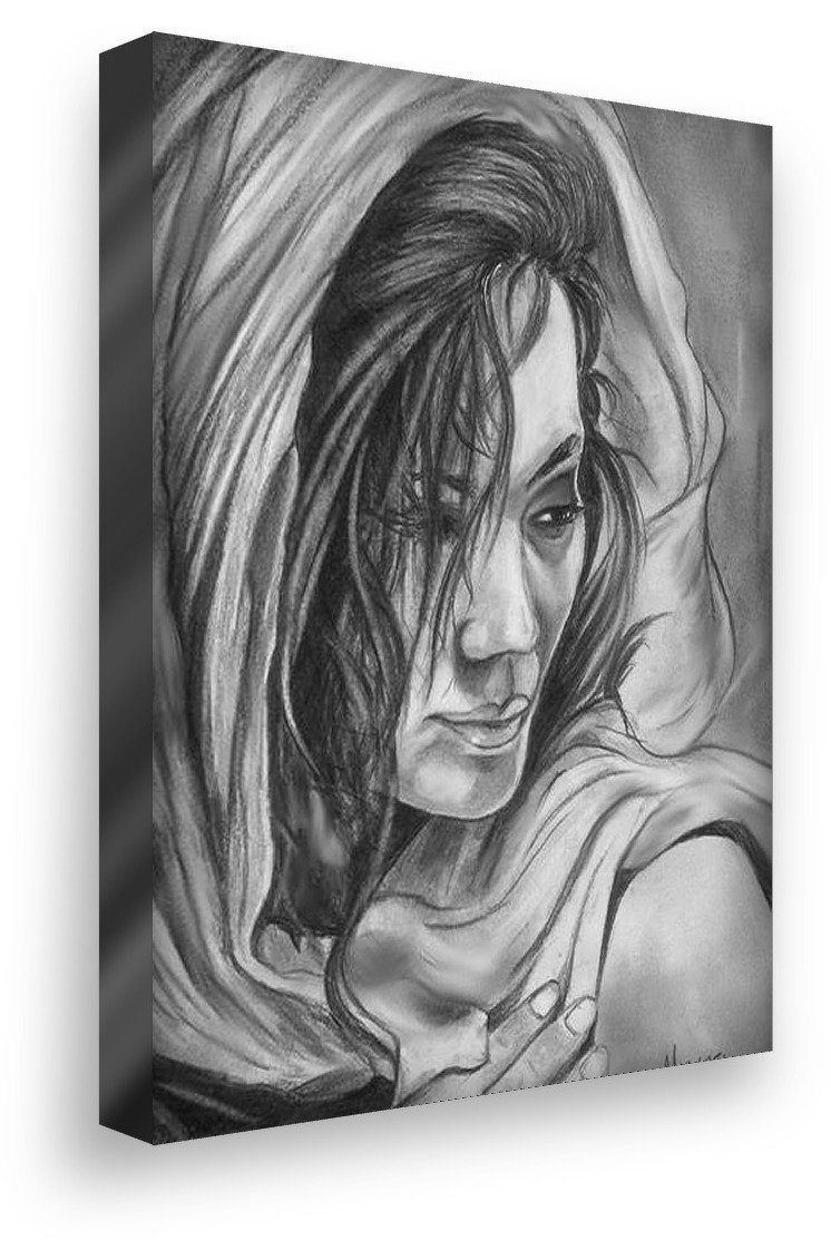 Woman in the Wind drawing on gallery-wrapped canvas