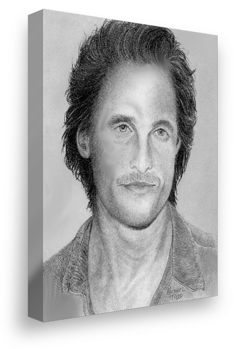 Matthew McConaughey drawing on gallery-wrapped canvas